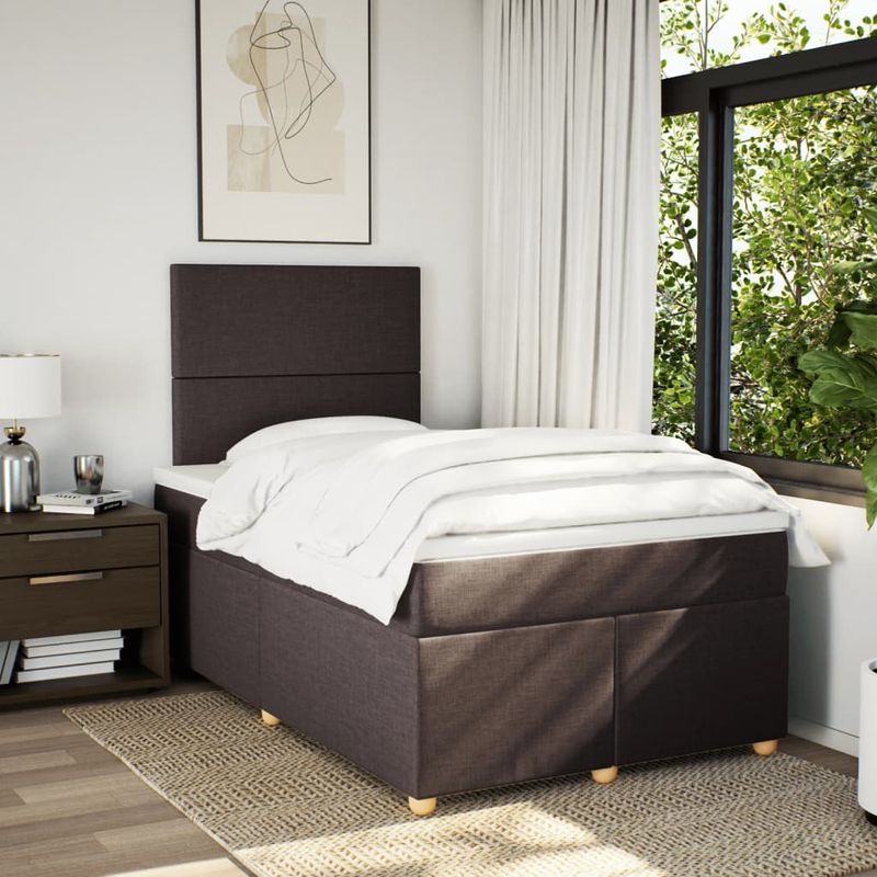 Casa si Gradina - Mobilier - Paturi si accesorii - Paturi - Pat box spring cu saltea, maro inchis, 120x200 cm, textil - Infinity.ro