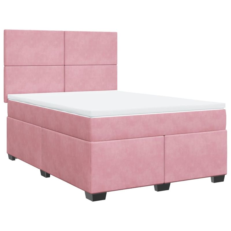 Casa si Gradina - Mobilier - Paturi si accesorii - Paturi - Pat box spring cu saltea, roz, 160x200 cm, catifea - Infinity.ro