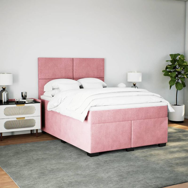Casa si Gradina - Mobilier - Paturi si accesorii - Paturi - Pat box spring cu saltea, roz, 160x200 cm, catifea - Infinity.ro