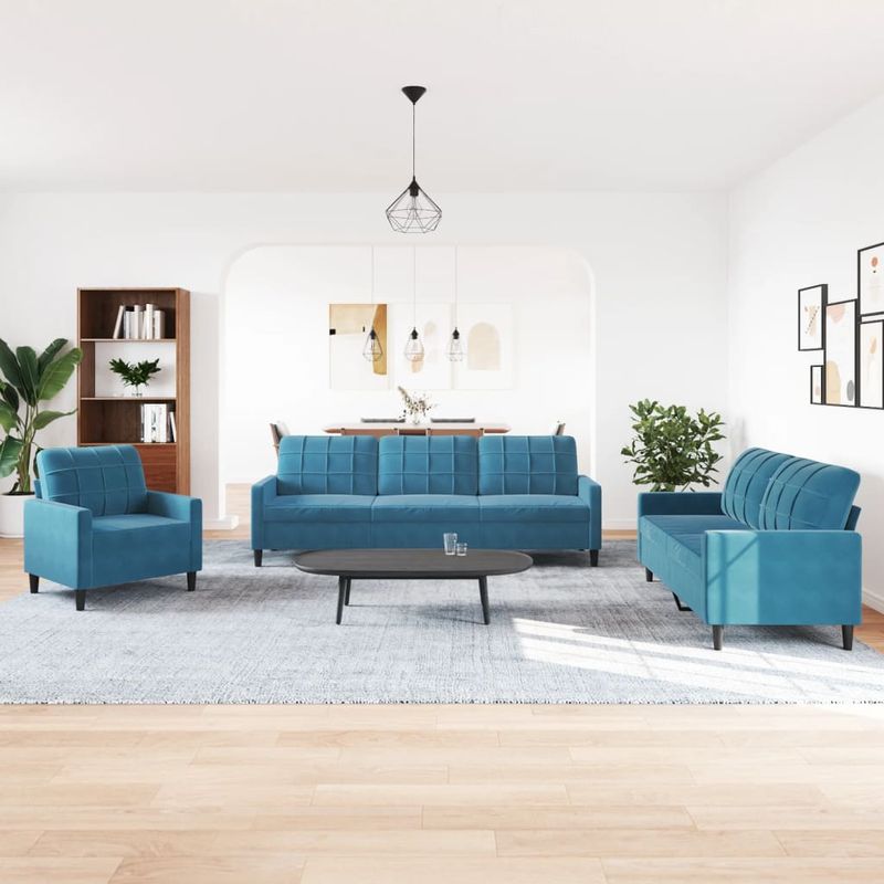 Casa si Gradina - Mobilier - Seturi de mobilier - Seturi living - Set de canapele cu perne, 4 piese, albastru, catifea - Infinity.ro