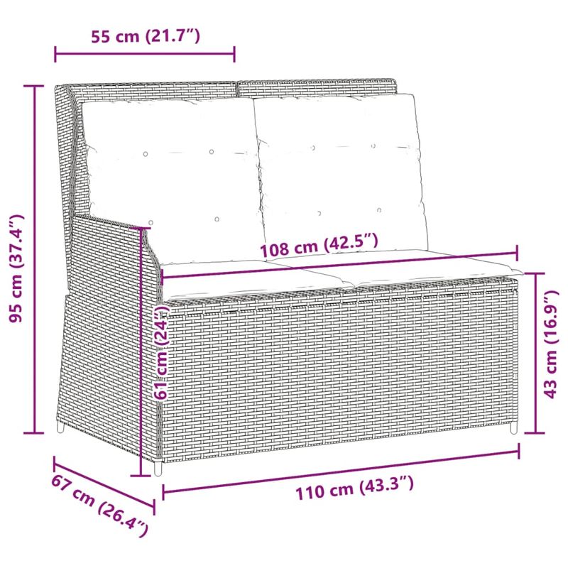 Casa si Gradina - Gradina si terasa - Mobilier exterior - Bancute de gradina - Banca de gradina rabatabila cu perne, negru, poliratan - Infinity.ro