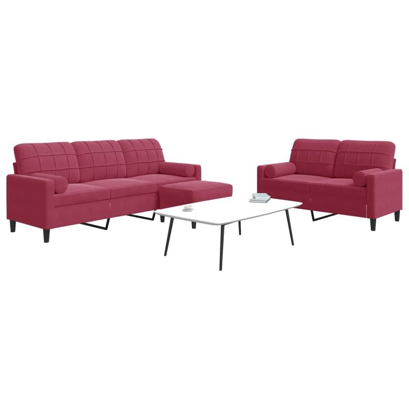 Casa si Gradina - Mobilier - Seturi de mobilier - Seturi living - Set canapea cu perne/rulouri, 3 piese, rosu vin, catifea - Infinity.ro