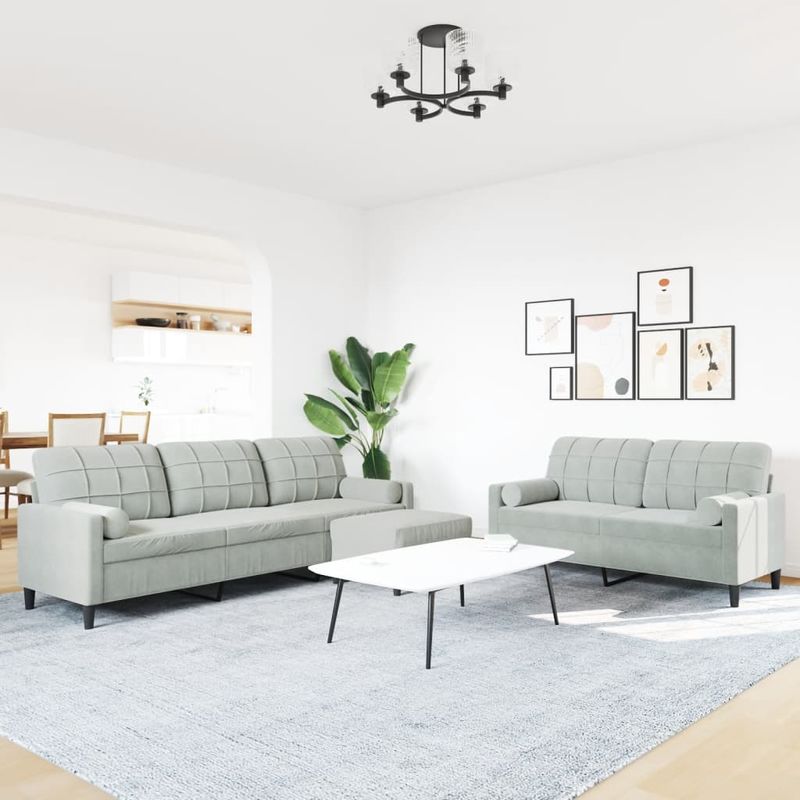 Casa si Gradina - Mobilier - Seturi de mobilier - Seturi living - Set de canapele cu perne, 3 piese, gri deschis, catifea - Infinity.ro