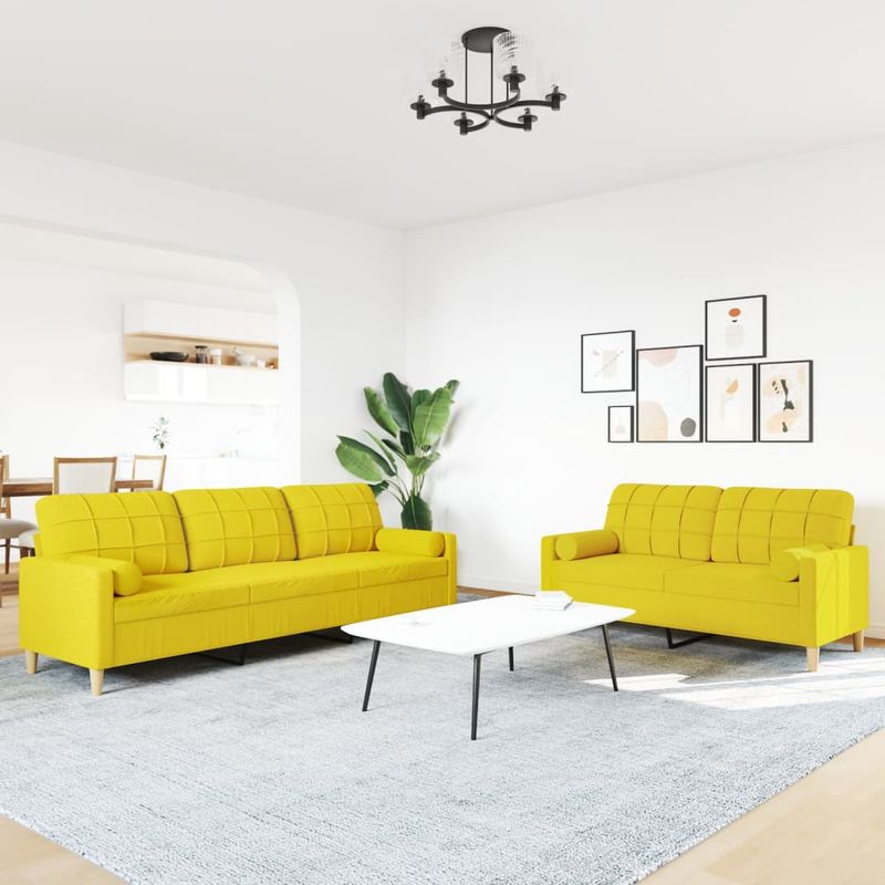 Casa si Gradina - Mobilier - Seturi de mobilier - Seturi living - Set de canapele cu perne rulou, 2 piese, galben deschis, textil - Infinity.ro