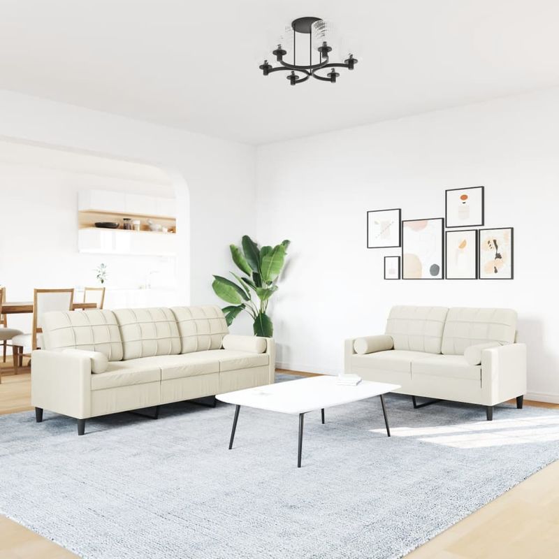 Casa si Gradina - Mobilier - Seturi de mobilier - Seturi living - Set de canapele cu perne/rulouri, 2 piese, crem, catifea - Infinity.ro