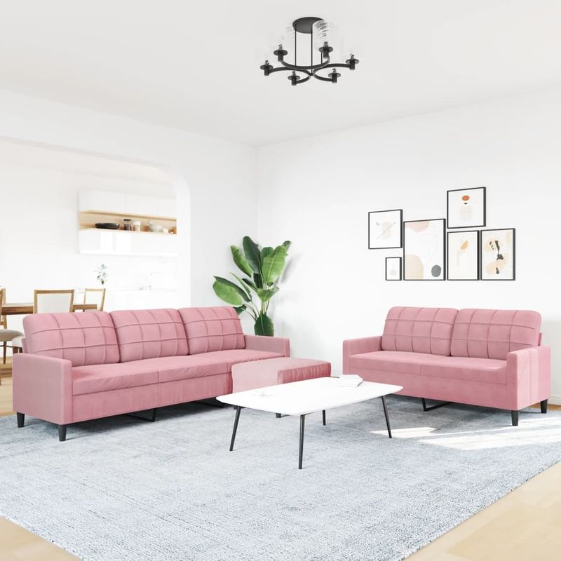 Casa si Gradina - Mobilier - Seturi de mobilier - Seturi living - Set de canapele cu perne, 3 piese, roz, catifea - Infinity.ro