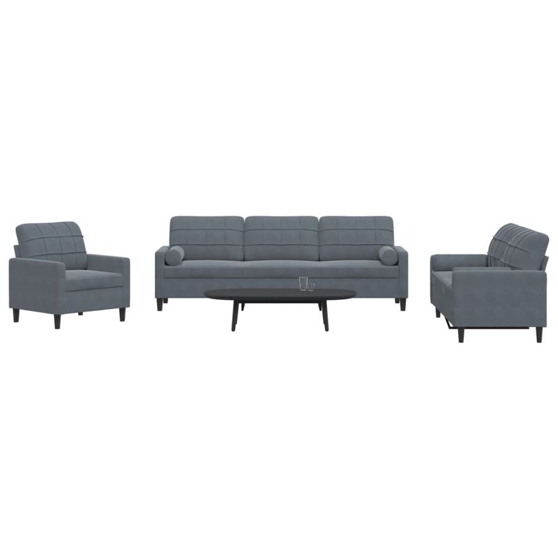 Casa si Gradina - Mobilier - Seturi de mobilier - Seturi living - Set de canapele cu perne/rulouri, 3 piese, gri inchis, catifea - Infinity.ro