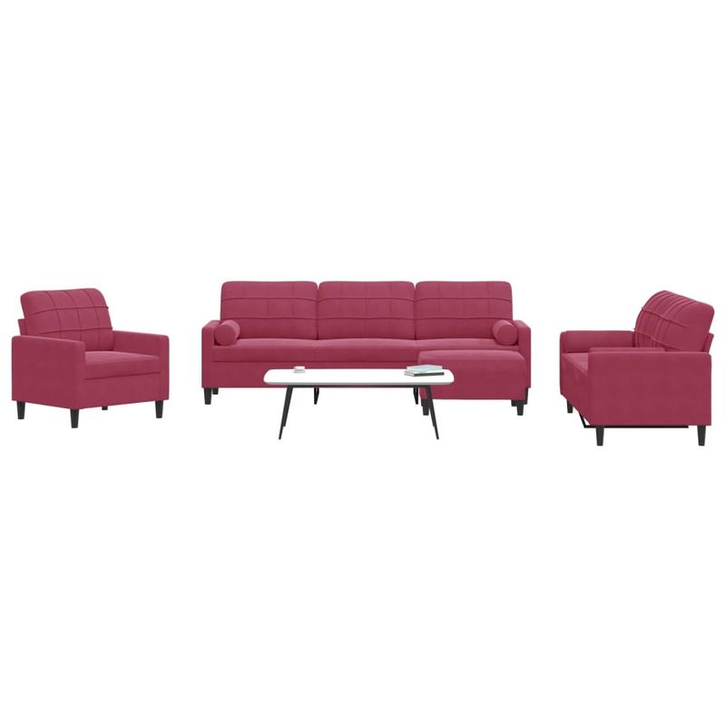 Casa si Gradina - Mobilier - Seturi de mobilier - Seturi living - Set canapea cu perne/rulouri, 4 piese, rosu vin, catifea - Infinity.ro