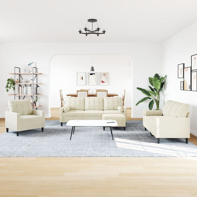 Casa si Gradina - Mobilier - Seturi de mobilier - Seturi living - Set de canapele cu perne/rulouri, 4 piese, crem, catifea - Infinity.ro