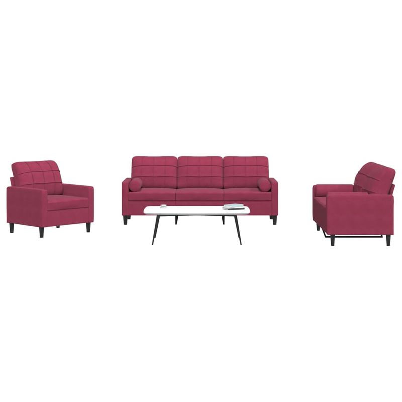 Casa si Gradina - Mobilier - Seturi de mobilier - Seturi living - Set canapea cu perne/rulouri, 3 piese, rosu vin, catifea - Infinity.ro