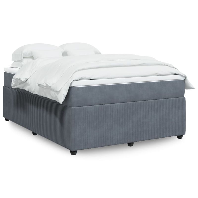 Casa si Gradina - Mobilier - Paturi si accesorii - Paturi - Pat box spring cu saltea, gri inchis, 140x190 cm, catifea - Infinity.ro