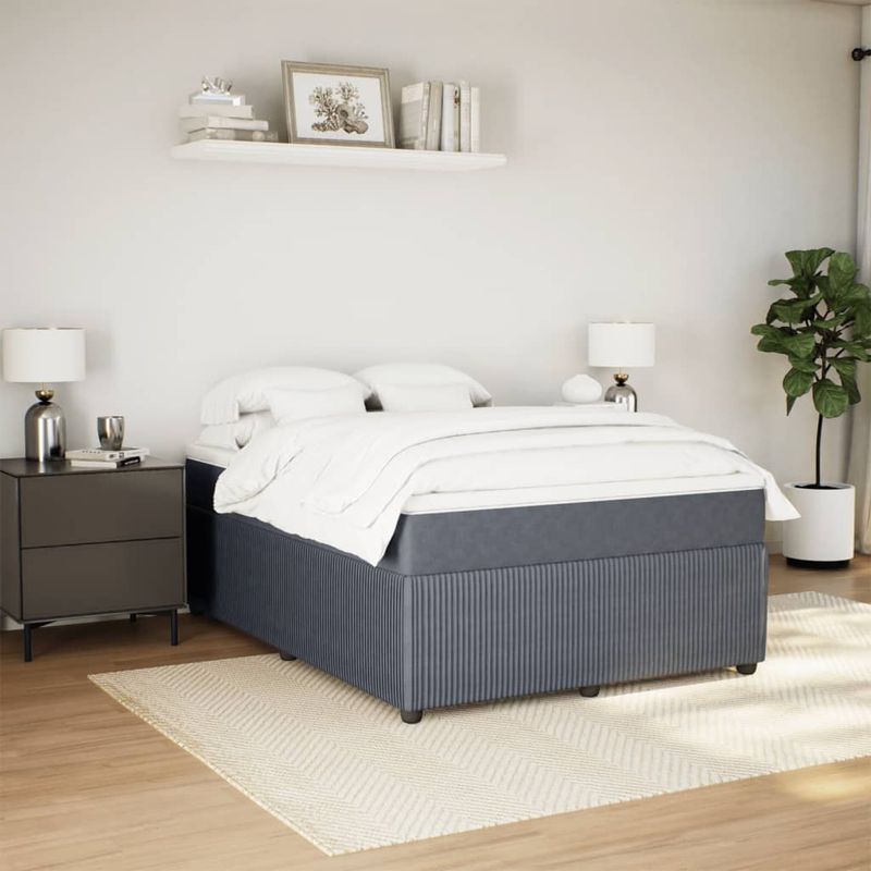 Casa si Gradina - Mobilier - Paturi si accesorii - Paturi - Pat box spring cu saltea, gri inchis, 140x190 cm, catifea - Infinity.ro