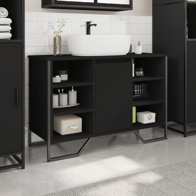Casa si Gradina - Mobilier - Mobilier baie - Comode baie - Dulap pentru chiuveta baie, negru, 91x35x60 cm, lemn prelucrat - Infinity.ro