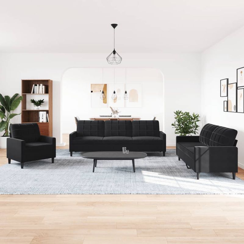 Casa si Gradina - Mobilier - Seturi de mobilier - Seturi living - Set de canapele cu perne, 4 piese, negru, catifea - Infinity.ro