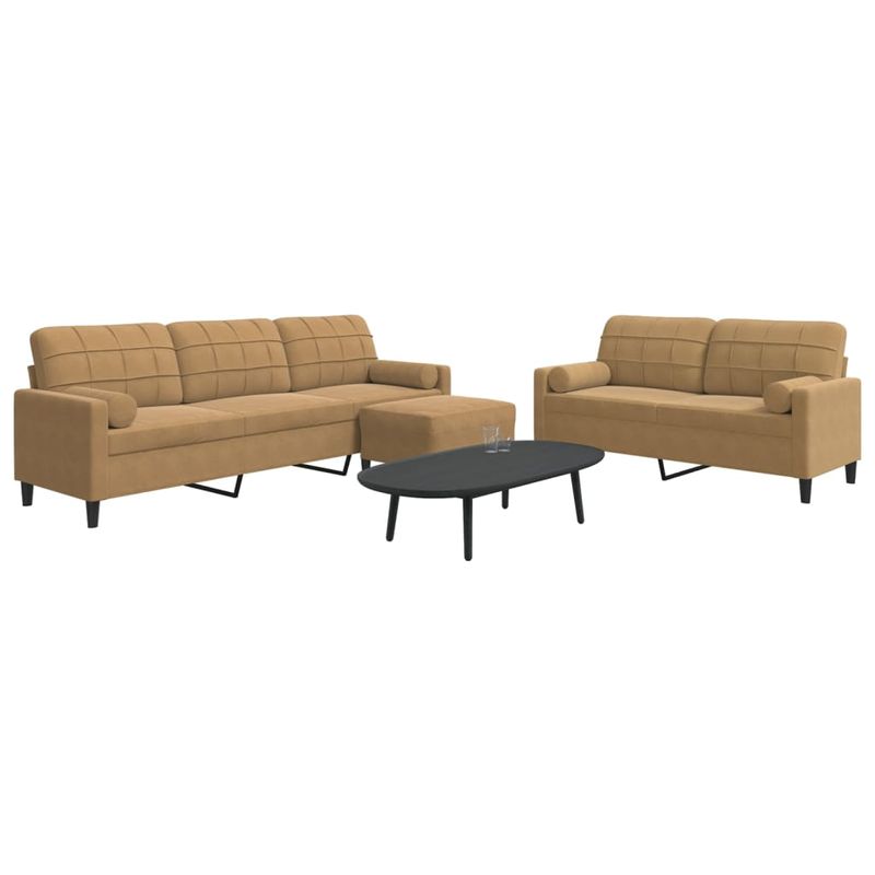 Casa si Gradina - Mobilier - Seturi de mobilier - Seturi living - Set de canapele cu perne/rulouri, 3 piese, maro, catifea - Infinity.ro