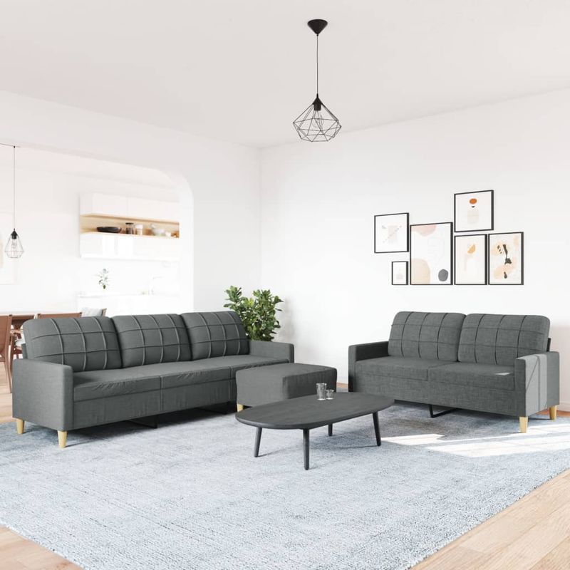 Casa si Gradina - Mobilier - Seturi de mobilier - Seturi living - Set de canapele cu taburet, 3 piese, gri inchis, textil - Infinity.ro
