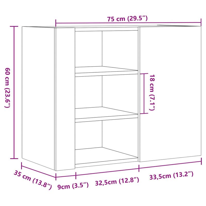 Casa si Gradina - Mobilier - Biblioteci si rafturi - Rafturi - Dulap de perete, stejar fumuriu, 75x35x60 cm, lemn prelucrat - Infinity.ro