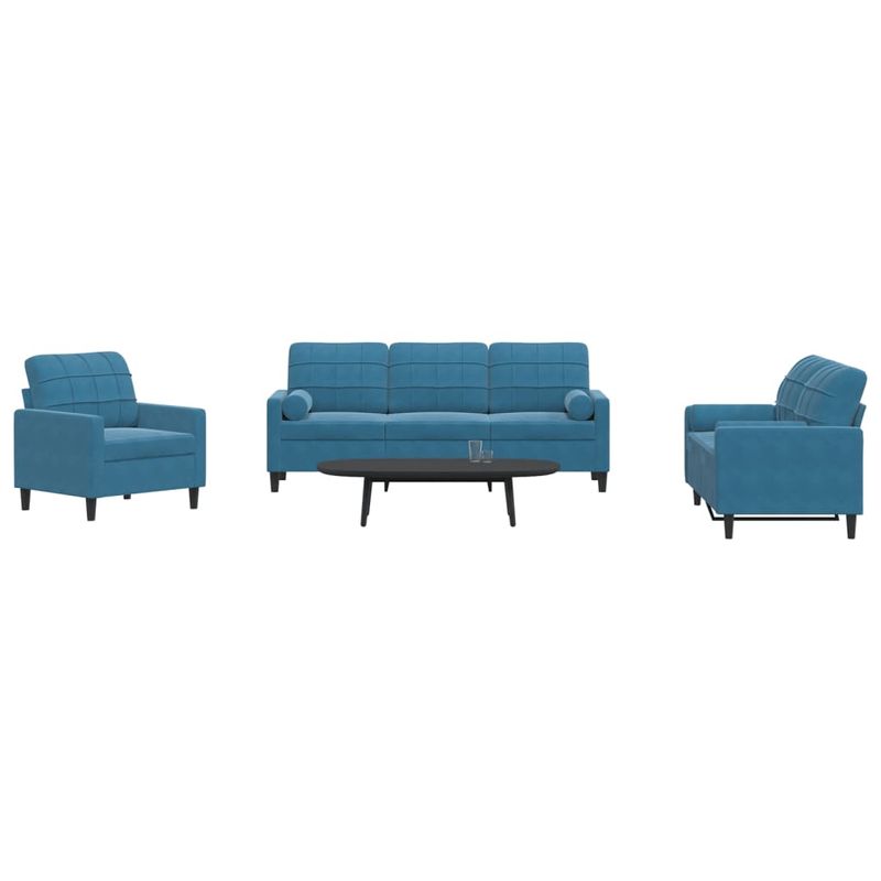 Casa si Gradina - Mobilier - Seturi de mobilier - Seturi living - Set de canapele cu perne/rulouri, 3 piese, albastru, catifea - Infinity.ro