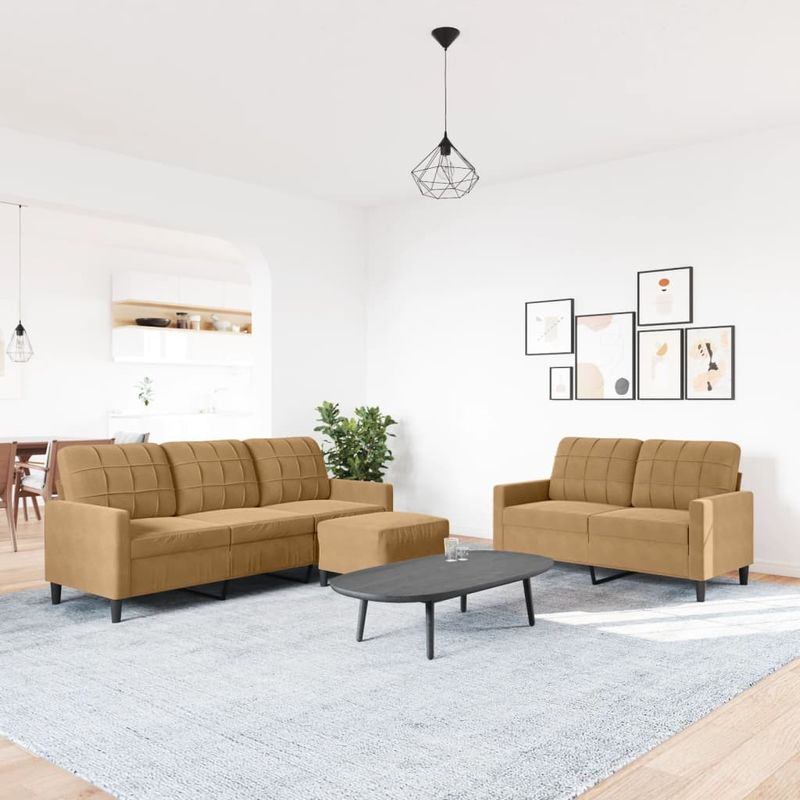 Casa si Gradina - Mobilier - Seturi de mobilier - Seturi living - Set de canapele cu perne, 3 piese, maro, catifea - Infinity.ro