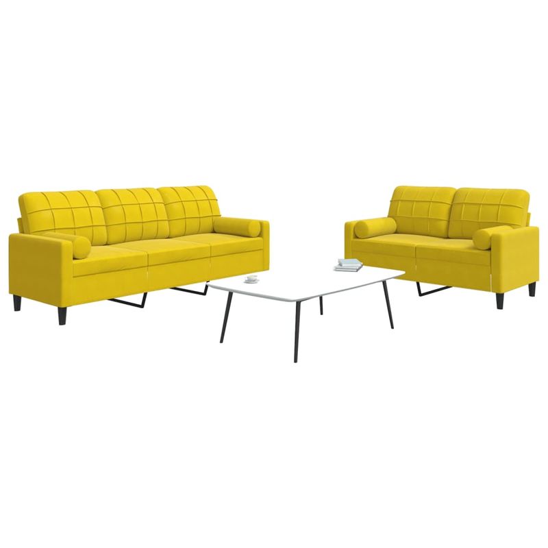 Casa si Gradina - Mobilier - Seturi de mobilier - Seturi living - Set de canapele cu perne/rulouri, 2 piese, galben, catifea - Infinity.ro