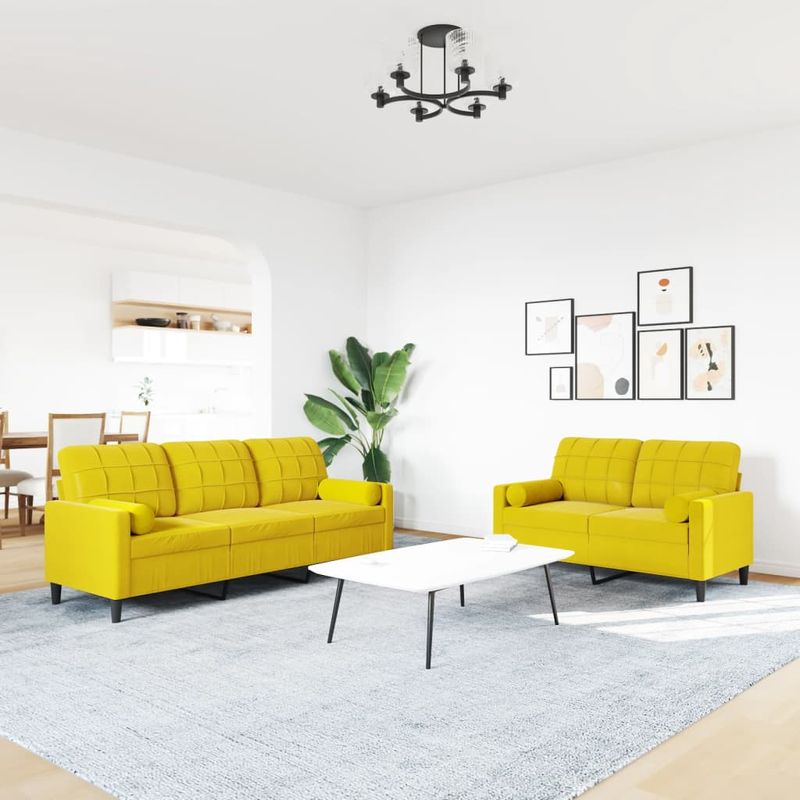 Casa si Gradina - Mobilier - Seturi de mobilier - Seturi living - Set de canapele cu perne/rulouri, 2 piese, galben, catifea - Infinity.ro