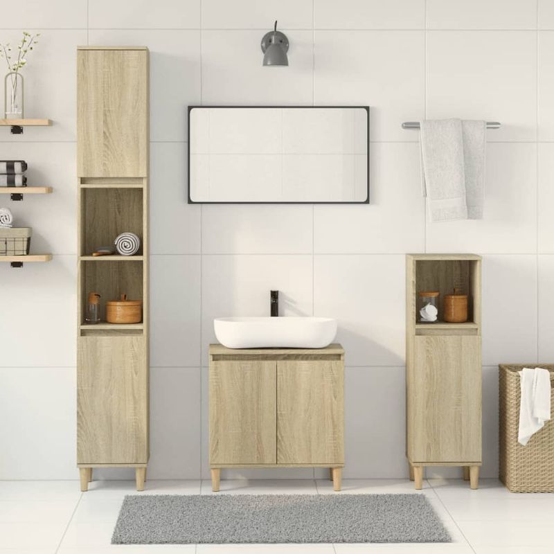 Casa si Gradina - Mobilier - Seturi de mobilier - Seturi baie - Set mobilier de baie, 3 piese, stejar sonoma, lemn prelucrat - Infinity.ro