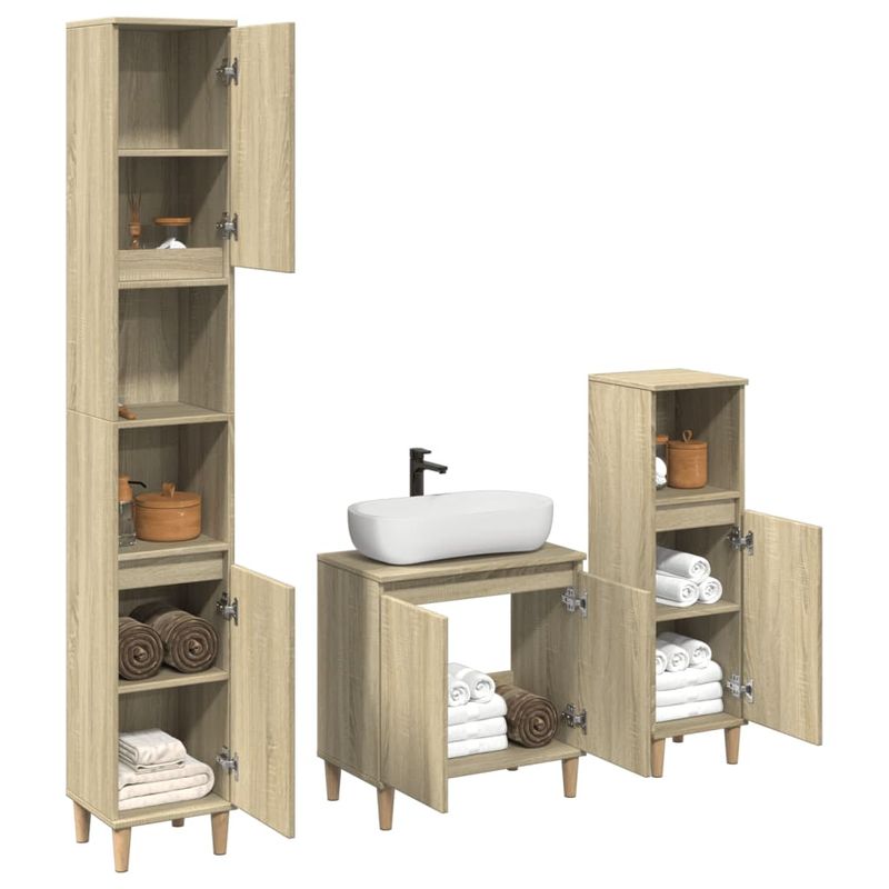 Casa si Gradina - Mobilier - Seturi de mobilier - Seturi baie - Set mobilier de baie, 3 piese, stejar sonoma, lemn prelucrat - Infinity.ro