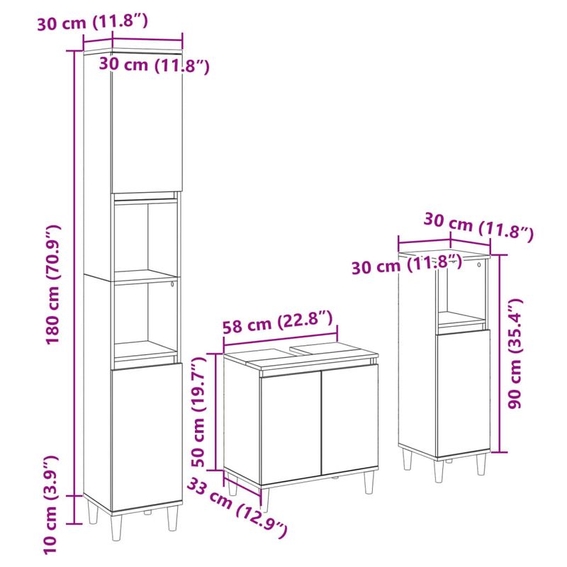 Casa si Gradina - Mobilier - Seturi de mobilier - Seturi baie - Set mobilier de baie, 3 piese, stejar sonoma, lemn prelucrat - Infinity.ro