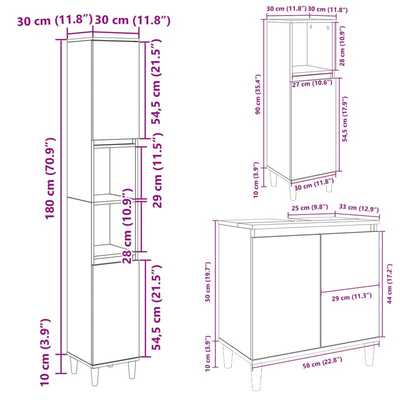 Casa si Gradina - Mobilier - Seturi de mobilier - Seturi baie - Set mobilier de baie, 3 piese, stejar sonoma, lemn prelucrat - Infinity.ro