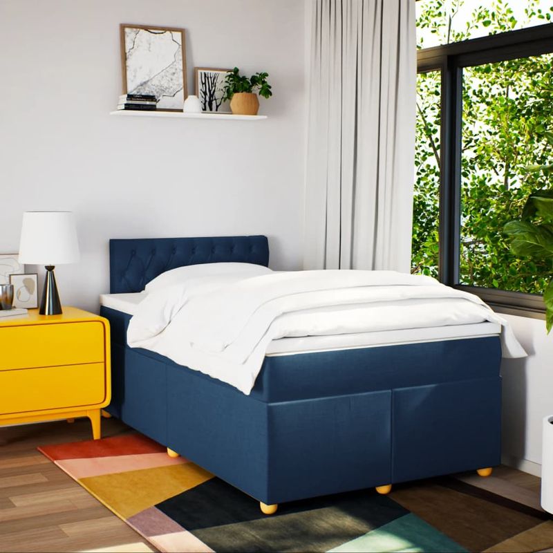 Casa si Gradina - Mobilier - Paturi si accesorii - Paturi - Pat box spring cu saltea, albastru, 120x200 cm, textil - Infinity.ro