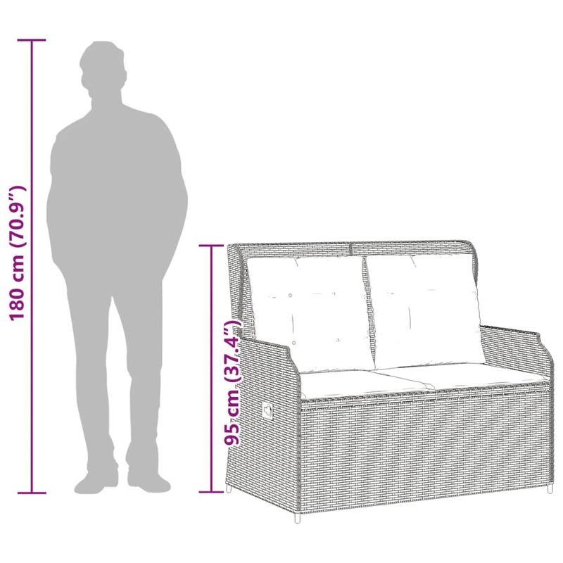 Casa si Gradina - Gradina si terasa - Mobilier exterior - Bancute de gradina - Banca de gradina rabatabila cu perne, gri, poliratan - Infinity.ro