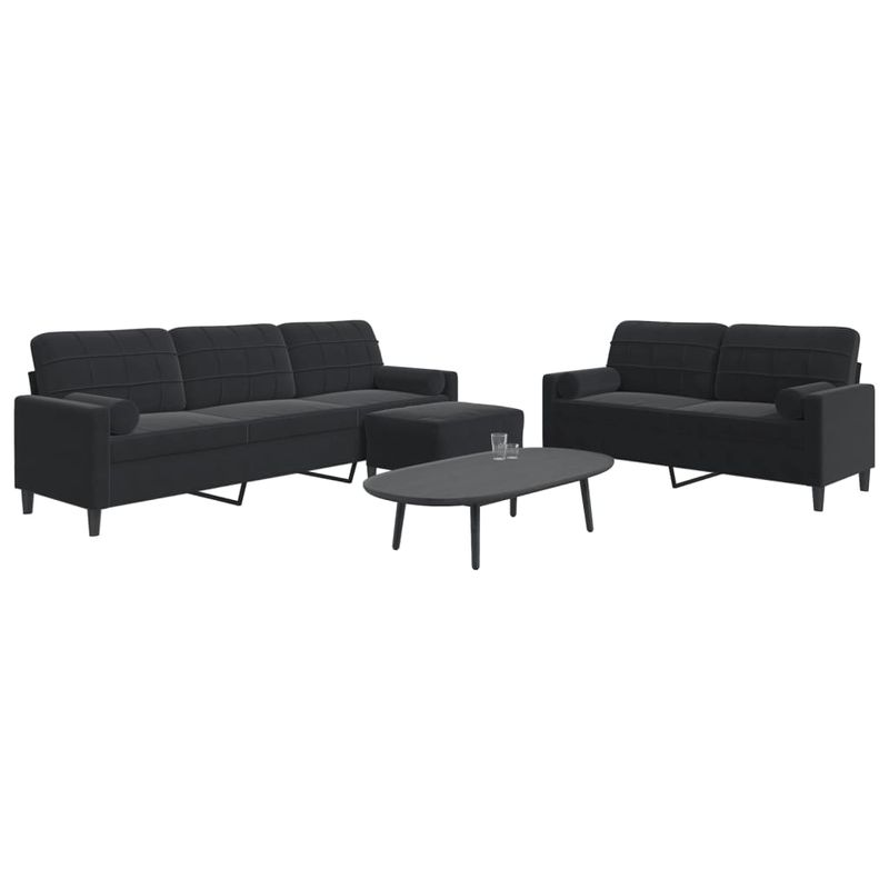 Casa si Gradina - Mobilier - Seturi de mobilier - Seturi living - Set de canapele cu perne/rulouri, 3 piese, negru, catifea - Infinity.ro