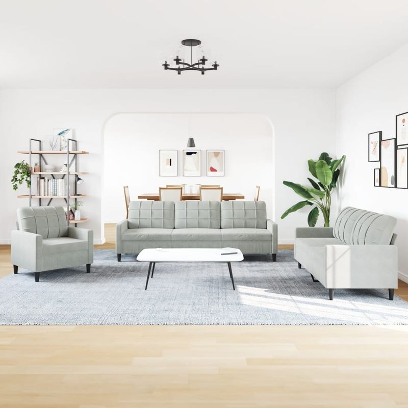 Casa si Gradina - Mobilier - Seturi de mobilier - Seturi living - Set de canapele cu perne, 4 piese, gri deschis, catifea - Infinity.ro