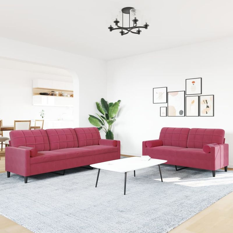 Casa si Gradina - Mobilier - Canapele si coltare - Canapele - Set canapea cu perne/rulouri, 2 piese, rosu vin, catifea - Infinity.ro