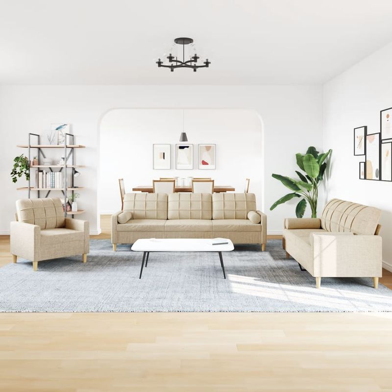 Casa si Gradina - Mobilier - Seturi de mobilier - Seturi living - Set de canapele cu perne decorative, 3 piese, crem, textil - Infinity.ro