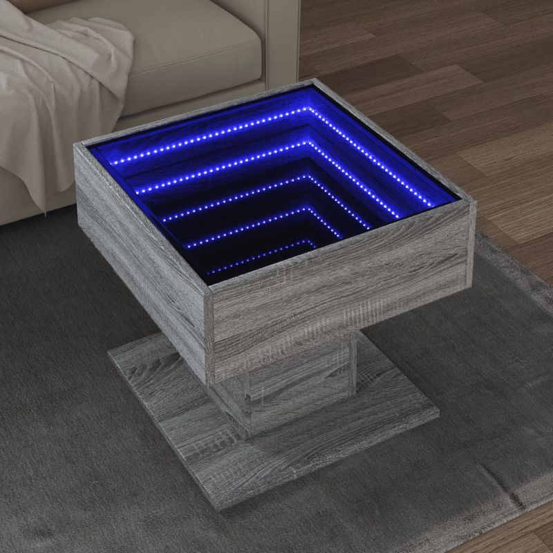 Casa si Gradina - Mobilier - Mese si birouri - Masute de cafea - Masuta de cafea cu LED sonoma gri 50x50x45cm lemn prelucrat - Infinity.ro