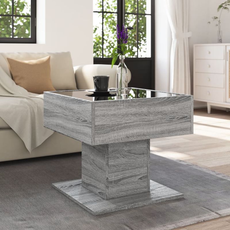 Casa si Gradina - Mobilier - Mese si birouri - Masute de cafea - Masuta de cafea cu LED sonoma gri 50x50x45cm lemn prelucrat - Infinity.ro