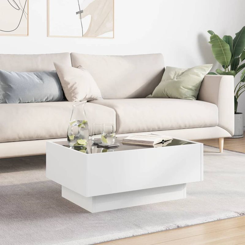 Casa si Gradina - Mobilier - Mese si birouri - Masute de cafea - Masuta de cafea cu LED, alb, 70x50x30 cm, lemn prelucrat - Infinity.ro