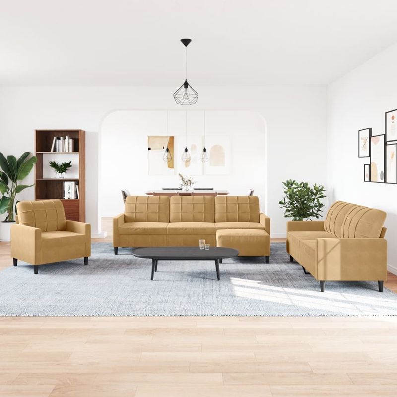 Casa si Gradina - Mobilier - Seturi de mobilier - Seturi living - Set de canapele cu perne, 4 piese, maro, catifea - Infinity.ro