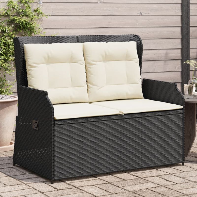 Casa si Gradina - Gradina si terasa - Mobilier exterior - Bancute de gradina - Banca de gradina rabatabila cu perne, negru, poliratan - Infinity.ro