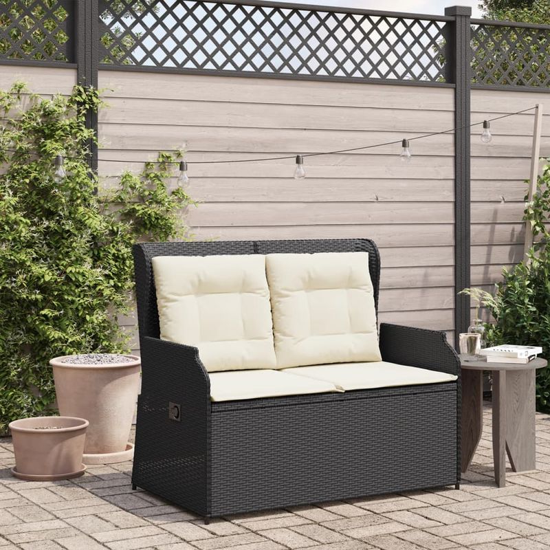 Casa si Gradina - Gradina si terasa - Mobilier exterior - Bancute de gradina - Banca de gradina rabatabila cu perne, negru, poliratan - Infinity.ro