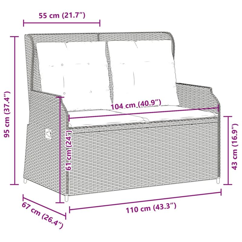 Casa si Gradina - Gradina si terasa - Mobilier exterior - Bancute de gradina - Banca de gradina rabatabila cu perne, negru, poliratan - Infinity.ro