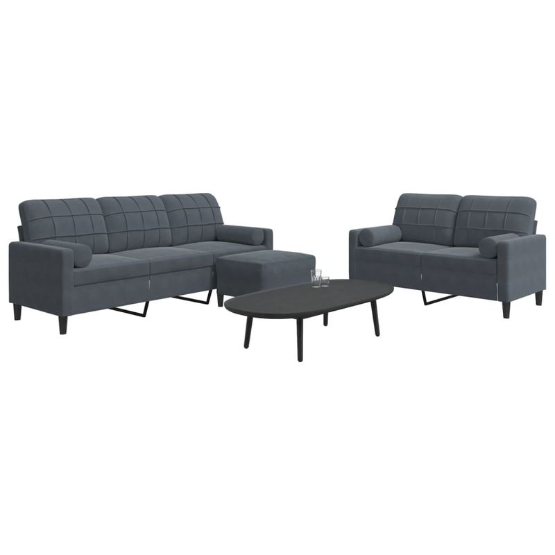 Casa si Gradina - Mobilier - Seturi de mobilier - Seturi living - Set de canapele cu perne/rulouri, 3 piese, gri inchis, catifea - Infinity.ro