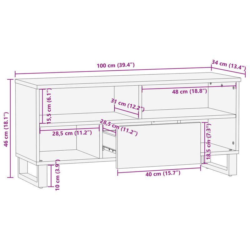 Casa si Gradina - Mobilier - Dulapuri si sifoniere - Dulapuri - Dulap TV, 100x34x46 cm, lemn masiv mango brut - Infinity.ro