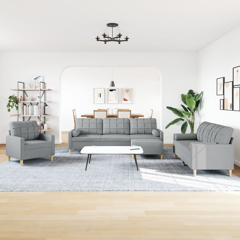 Casa si Gradina - Mobilier - Seturi de mobilier - Seturi living - Set canapele cu taburet si perne, 4 piese, gri deschis, textil - Infinity.ro