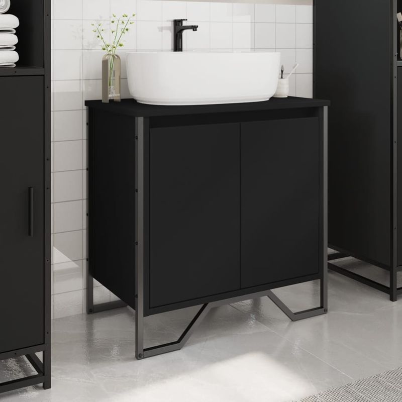 Casa si Gradina - Mobilier - Mobilier baie - Comode baie - Dulap pentru chiuveta baie, negru, 60x35x60 cm, lemn prelucrat - Infinity.ro