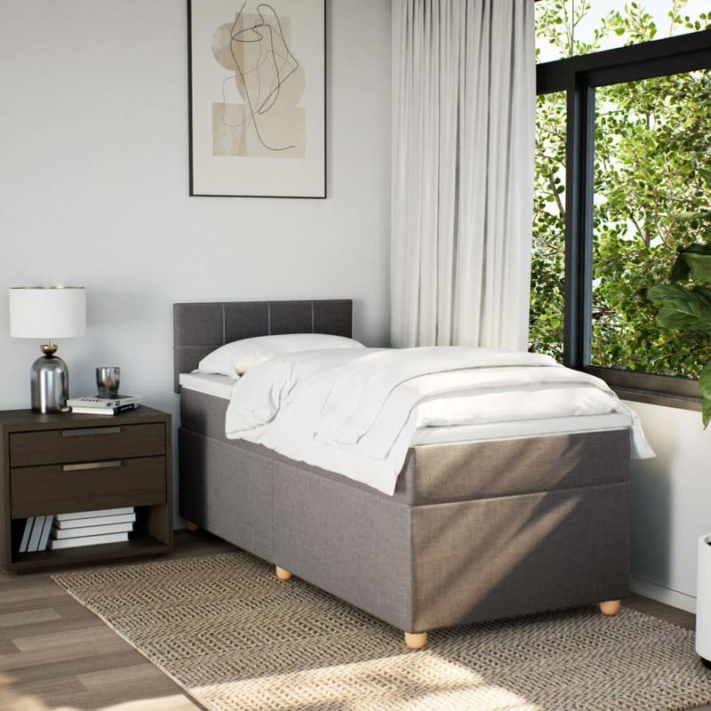 Casa si Gradina - Mobilier - Paturi si accesorii - Paturi - Pat box spring cu saltea, gri taupe, 100x200 cm, textil - Infinity.ro