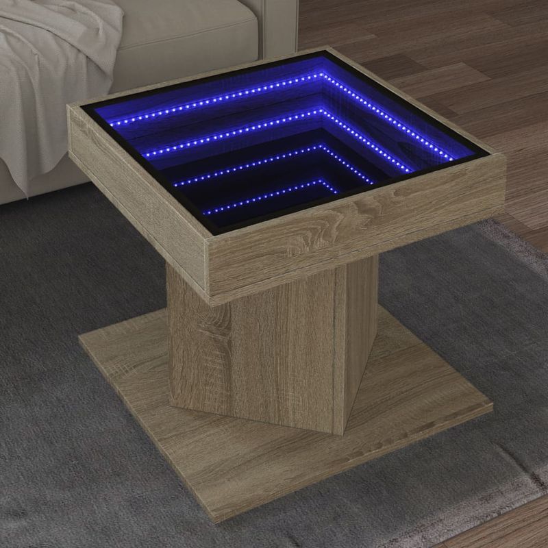 Casa si Gradina - Mobilier - Mese si birouri - Masute de cafea - Masuta de cafea cu LED stejar sonoma 50x50x45 cm lemn prelucrat - Infinity.ro