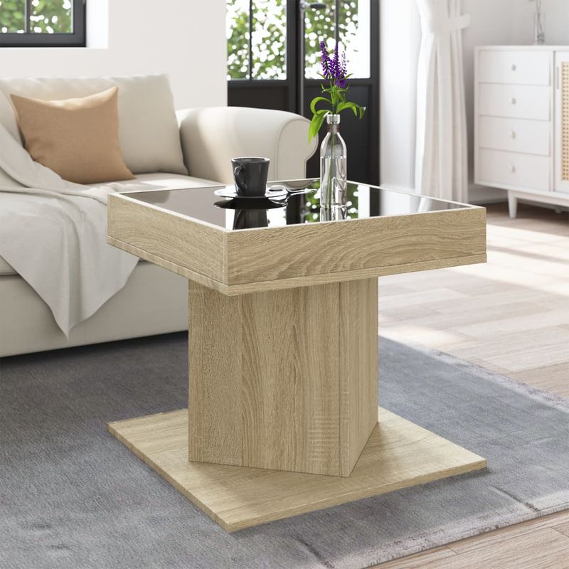 Casa si Gradina - Mobilier - Mese si birouri - Masute de cafea - Masuta de cafea cu LED stejar sonoma 50x50x45 cm lemn prelucrat - Infinity.ro