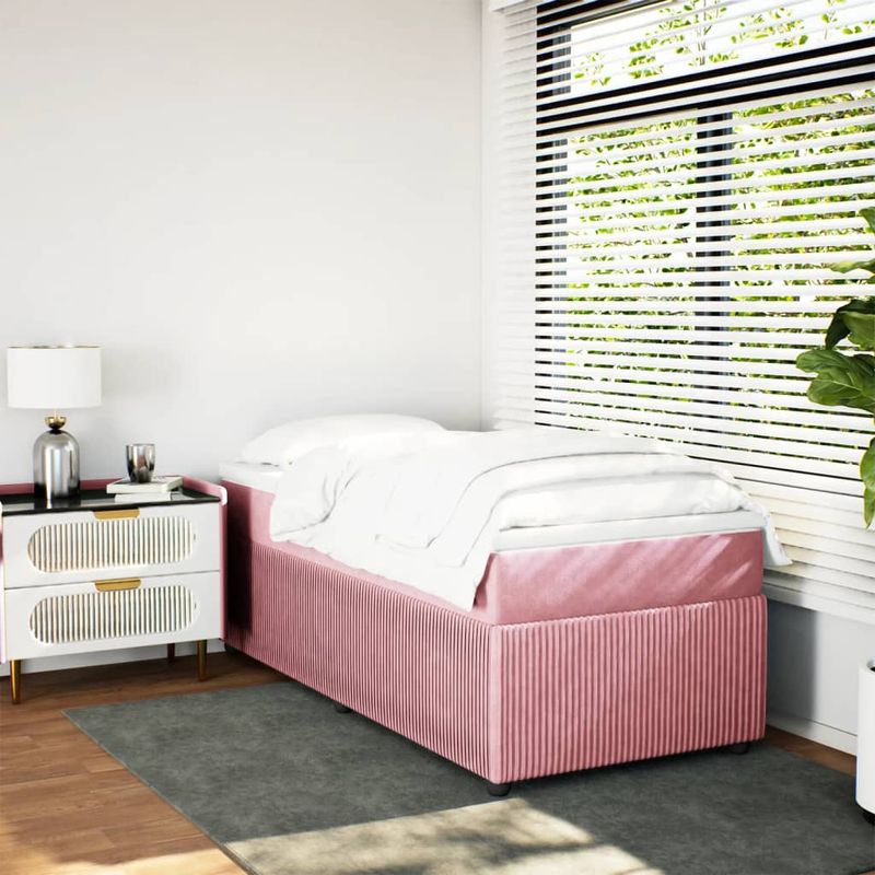 Casa si Gradina - Mobilier - Paturi si accesorii - Paturi - Pat box spring cu saltea, roz, 90x200 cm, catifea - Infinity.ro